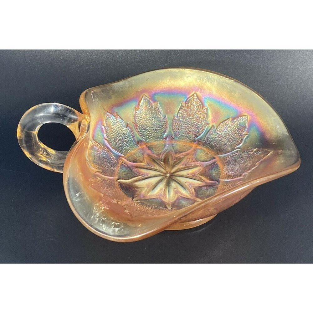 Vintage Dugan Marigold Carnival Glass Windflower Sauce Gravy Boat Early 1900's